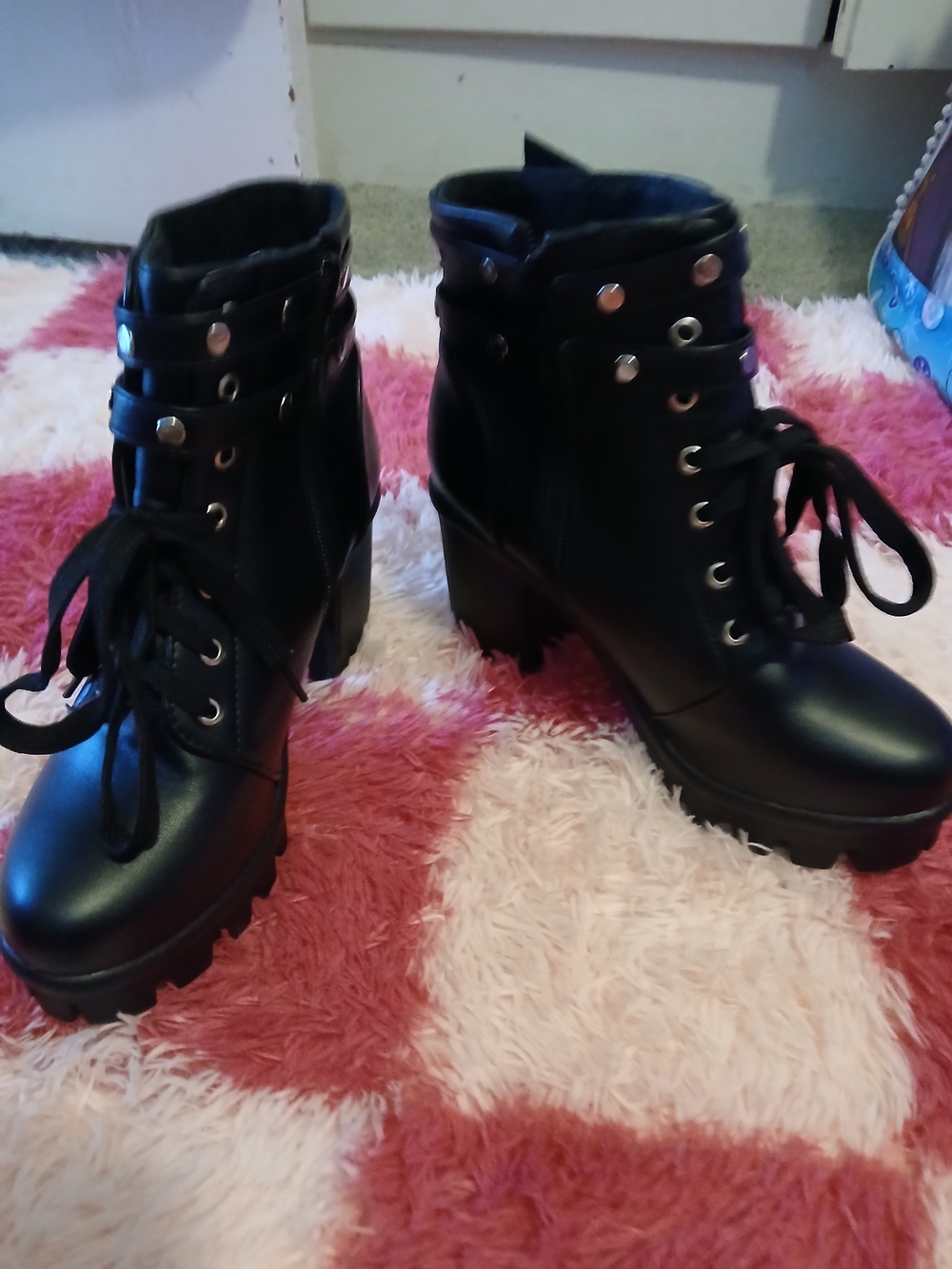 Black Platform Ankle Boots with Buckle Straps - Picture 5 of 5